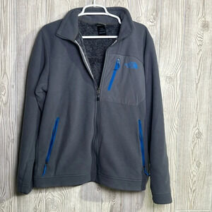 North Face Men's Med Gray Full Zip Pile Fur Lined Fleece Sweater Jacket